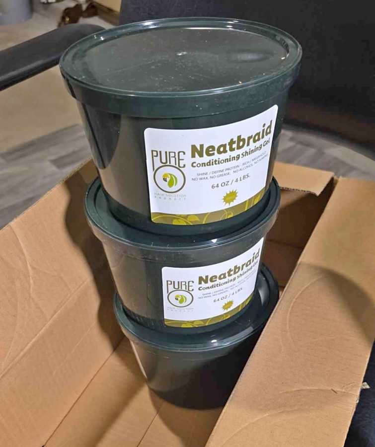 Three tubs of Pure Neatbraid Conditioning Shining Gel, 64 oz each